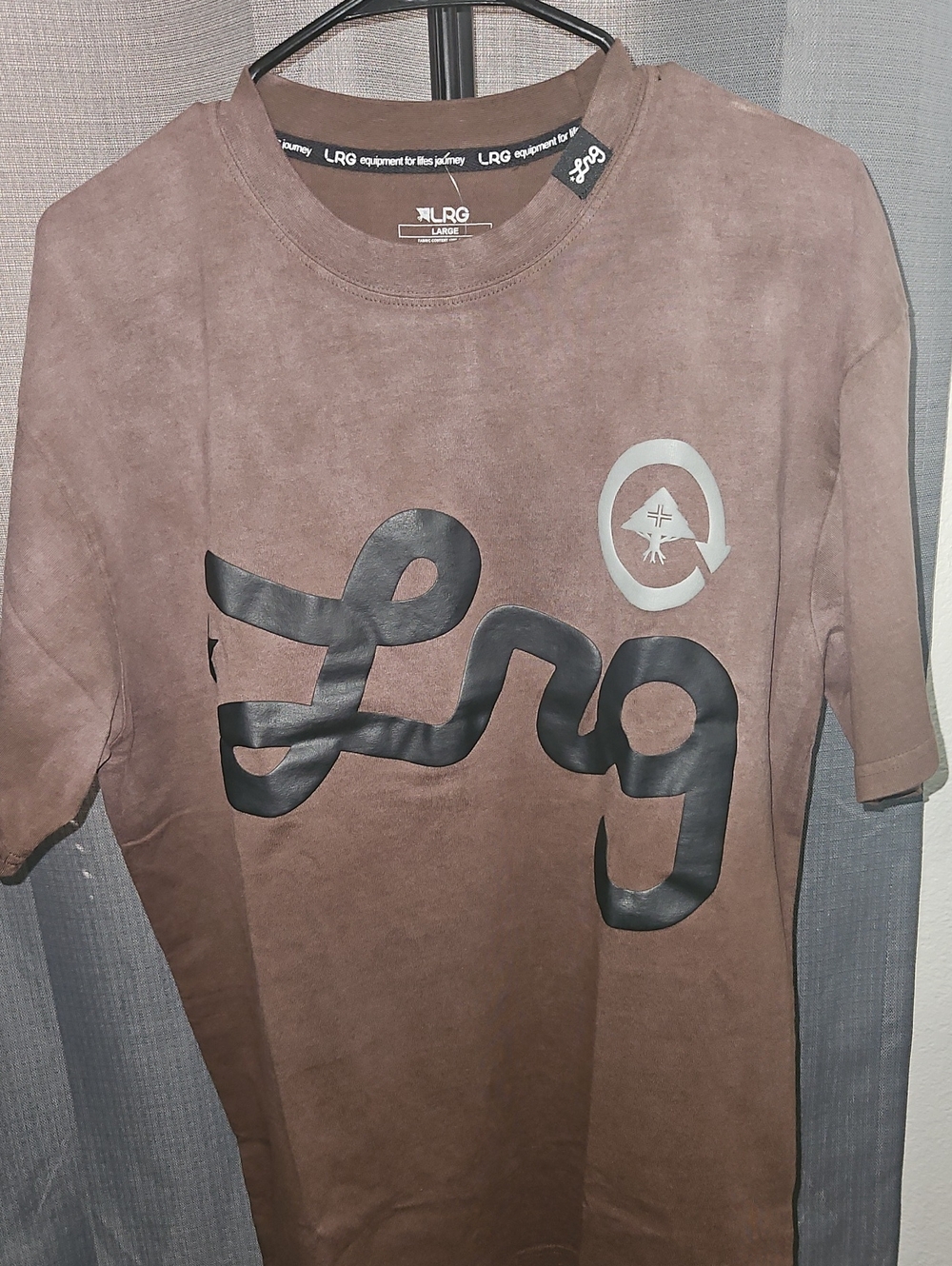 LRG Men's Taupe Short Sleeve Tee with Black Logo - Heavyweight Puffprint - Large